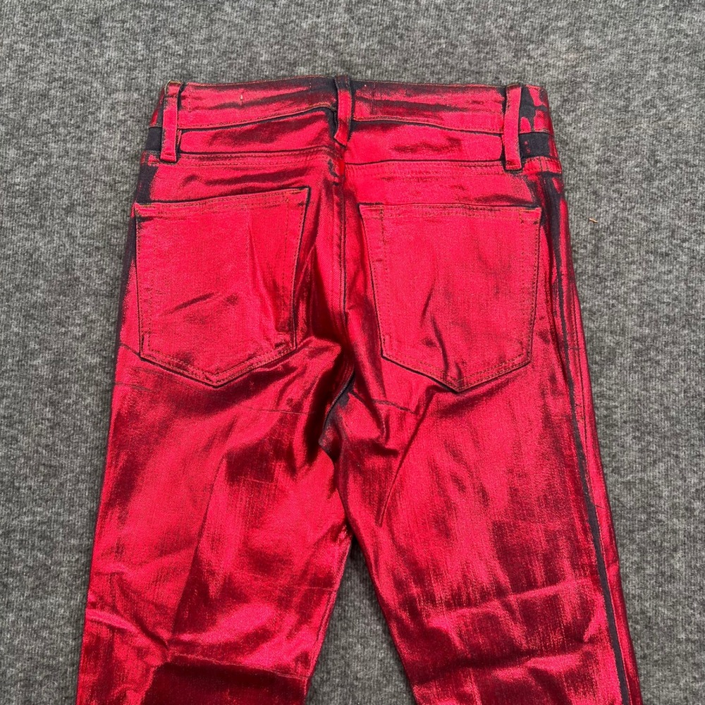 FRAME Le Crop Mini Boot Jeans Red Chrome Metallic Foil Coated Size 25 Bootleg - Picture 7 of 16